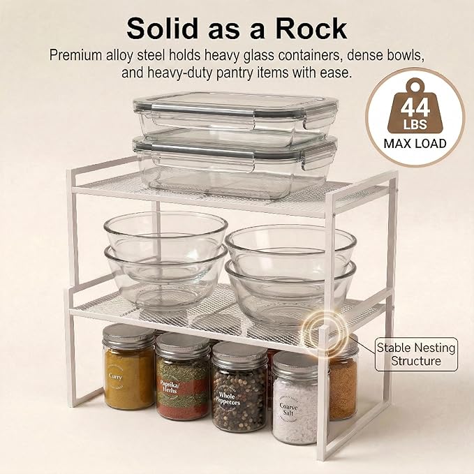 Set of 2 Cabinet Organizers 12.6''W 44 LBS Load Capacity Heavy Duty Kitchen Pantry Shelves Counter Countertop Storage Racks