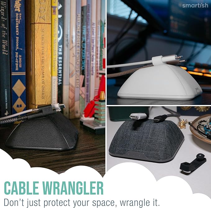 Smartish® Magnetic Cord Holder - Cable Wrangler Organizer with Magnet Clips for Charger Management on Desktop, Nightstand for USB-C + Lightning - Snow Day White