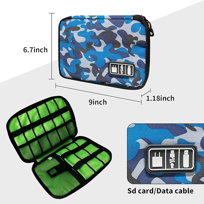 Lcsmaokin Electronics Travel Organizer,Portable Waterproof Electronic Travel Storage Bag for Small Charging Cord Storage,Charger,SD Card etc,for Travel,Business-Blue Camouflage