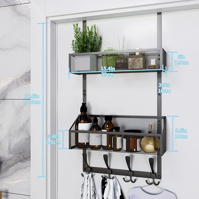 Over The Door Hooks Organizer, Black, 3-Tier