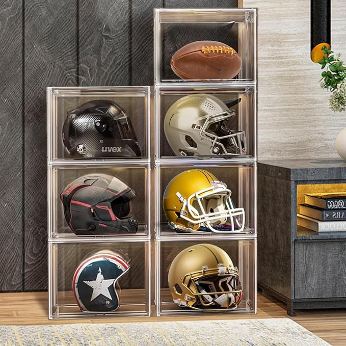 5 Pack XXX-Large Extra Large Acrylic Display Case 17''x13''x13'' Transparent Shoe Display Case Clear Stackable Sneaker Boot & Shoe Boxes Large Showcase for Helmet, Handbag, Figures Collectibles