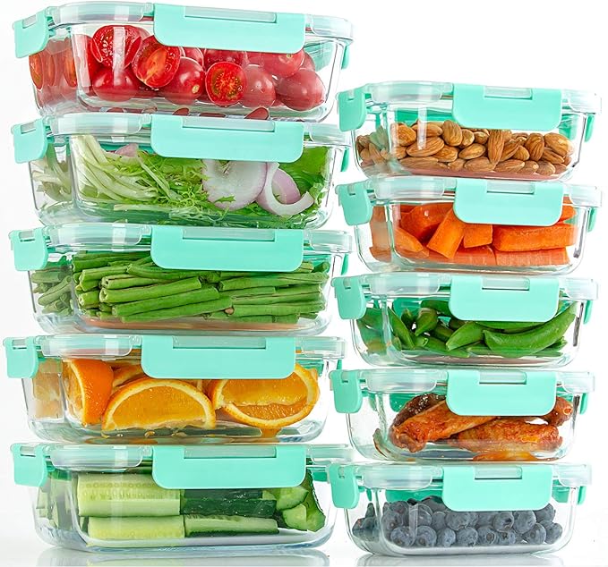 C CREST [10-Pack] Glass Food Storage Containers with Lids, Airtight, BPA Free