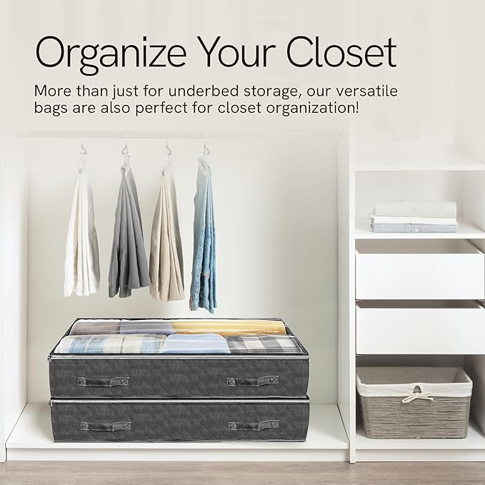 Reli. 90L Under Bed Storage Containers (4 Pack) | Closet Organizer with Clear Window | Underbed Storage Bins for Towels, Sweaters, Linens | Large Organizer for Closet (Gray)