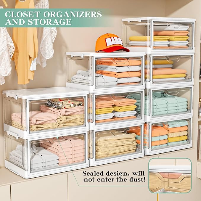 Clear Storage Bins with Lids, 4 Tier Plastic Bins with Wheels