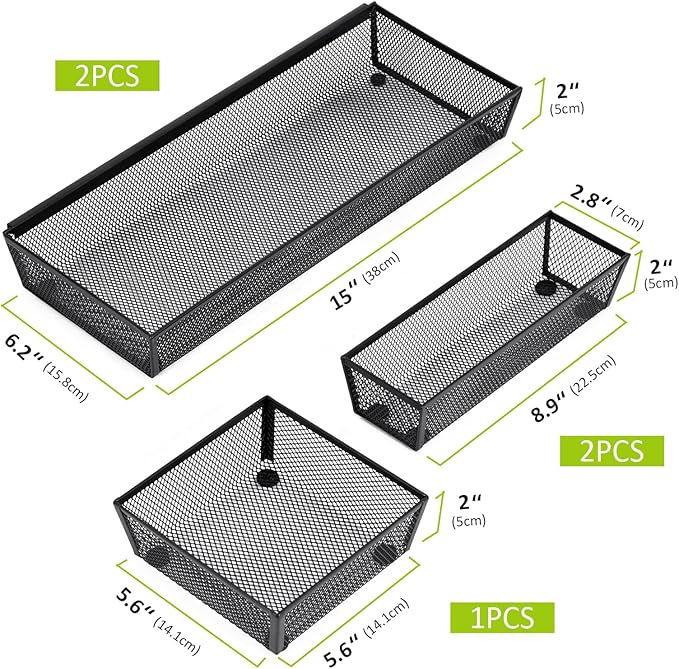 Drawer Organizer, 5 Pack Metal Mesh Silverware Tray with Interlocking Design