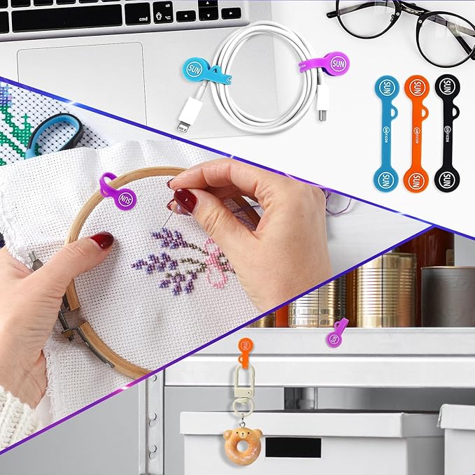 SUNFICON 6 Pack Magnetic Cord Organizers Cable Clips Cable Straps Silicone Twist Ties Colorful Headphone Cord Keeper Holder Manager Bookmark Whiteboard Fridge Magnet Keychain Gift Home,Office,School
