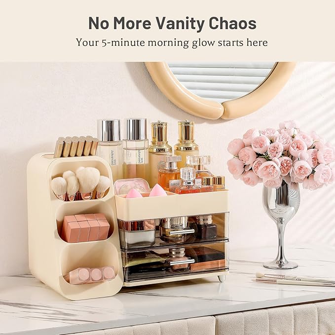 Makeup Organizer with Drawers, Large Bathroom Countertop Storage for Vanity