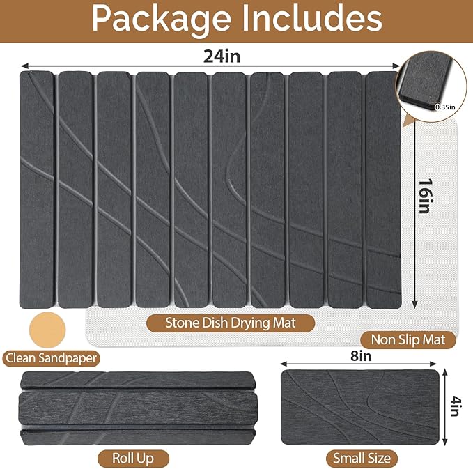 Large Stone Dish Drying Mat for Kitchen Counter, 2 PCS Quick Dry Stone Mats