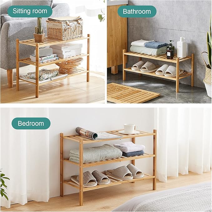 viewcare 5-Tier Bamboo Shoe Rack for Entryway, Stackable | Foldable | Natural, Shoe Organizer for Hallway Closet, Standing Shoe Racks for Indoor Outdoor