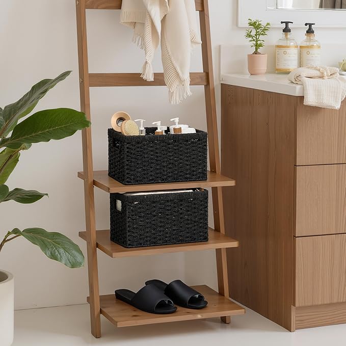 StorageWorks Pantry Baskets, Wicker Storage Baskets for Organizing, Pantry Organizers and Storage, Medium, Black, 2-Pack
