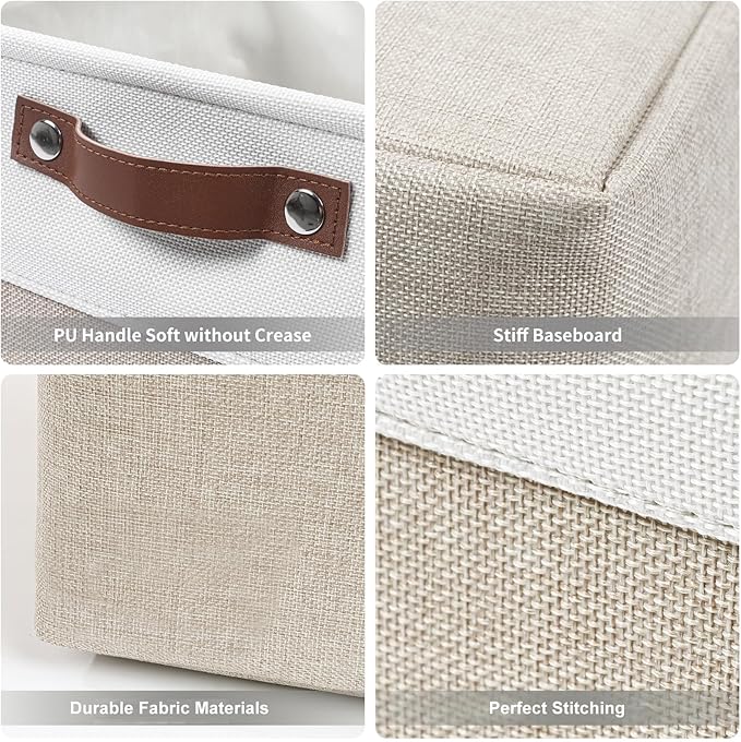Bagnizer Storage Bins Large Fabric Storage Baskets for Shelves 3 Pack, Decorative Linen Closet Baskets with Handles for Organizing, Shelf, Clothes, Home, Office, 15x11x9.5Inches (Beige&White)
