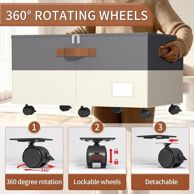 Shoe Organizer for Closet, 2 Pack Shoe Storage Organizer with Wheels and Adjustable Dividers, Shoe Storage Box with Clear Cover, Foldable Closet Shoe Organizer Fits up to 24-48 Pairs, Gray and Beige