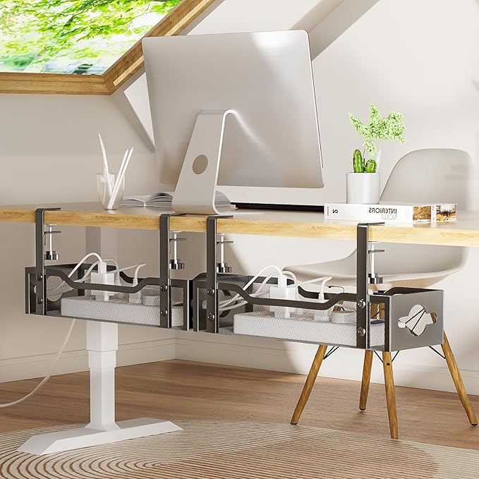 Under Desk Cable Management Tray 2 Pack, No Drill