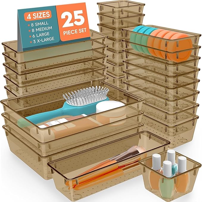 25 PCS Plastic Drawer Organizer Set, Champagne