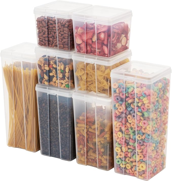 IRIS USA Food Storage Containers with Flip-Top Lid, 8 Pack Combo Set, Clear Stackable Food Containers for Kitchen & Pantry Organization, BPA-Free, Food Grade Plastic For Flour, Sugar, Dry Food, Grain