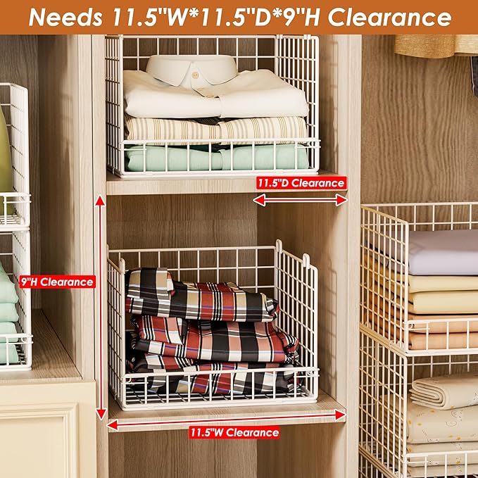 5-Tier Stackable Closet Organizers and Storage Baskets, Closet Shelf Organizer, Space-Saving closet organizer system, Foldable Clothes Storage Bins for Closet Organizer System, White(Patent 30022416)