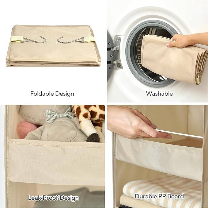 SAYS 3 Shelf Hanging Closet Organizers and Storage, Khaki