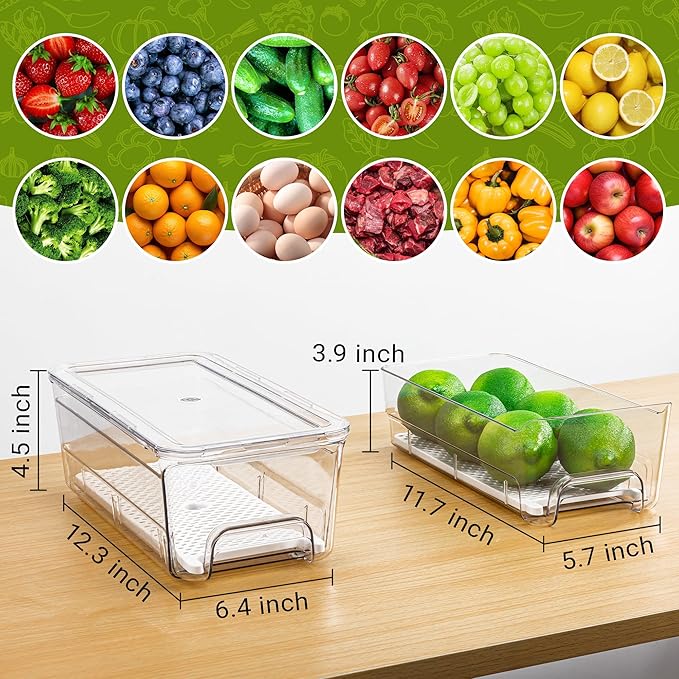 Imncya 5 Pack Fridge Organizer Bins, Clear Stackable Pull Out Refrigerator Drawer Organizer, Fridge Organizers and Storage Container for Fruits, Vegetables, Drinks, Food