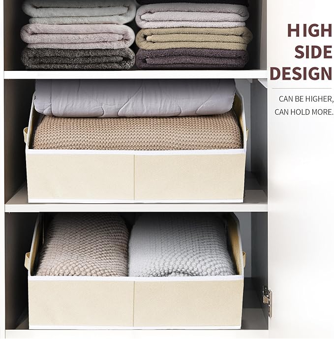 Homsorout Organizer Bins Cube Storage - Trapezoid Storage Bin 6 Pack, Fabric Baskets for Organizing, Large Storage Basket for Shelves, Closet Organizers for Toys, Clothes, Towels (Beige)
