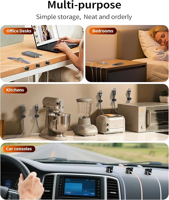 8 Pack Rotatable Cable Clips Cord Organizer,Desk Cable Management Accessory,Cord Clips,Adhesive USB Wire Holder Keeper Organizer for Home Office Desk Phone Car Wall Desktop Nightstand cable organizer