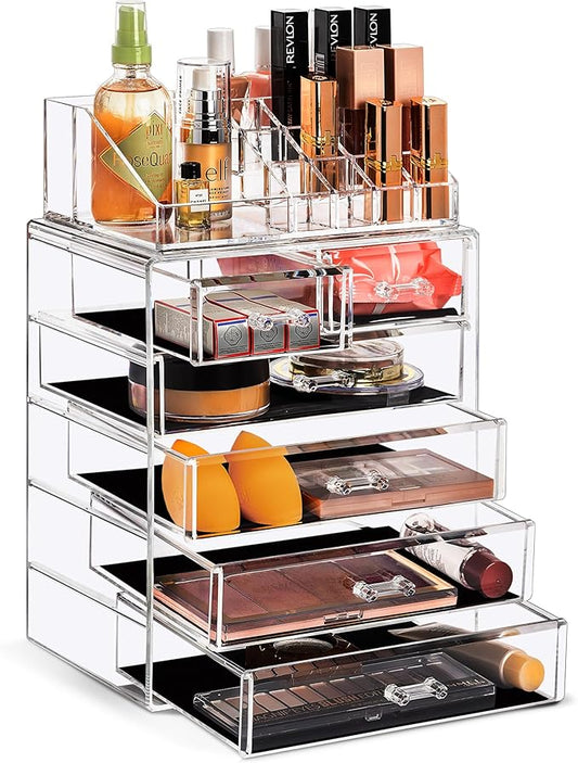 Sorbus Acrylic Makeup Organizer Set, 6-Drawer Vanity & Countertop Cosmetic Storage with Small & Wide Compartments, Clear Makeup Storage for Brushes, Jewelry – Holiday Gift for Women & Teens
