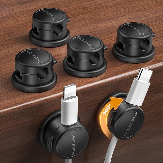 Magnetic Cable Organizer 6-Pack, 360° Rotatable Cable Clips Cord Holder for Desk