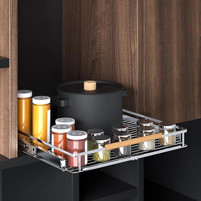 Pull Out Cabinet Organizer, 23~39.8"W x 22.5"D Expandable Pull Out Shelves for Kitchen Cabinets, Heavy Duty Metal Slide Out Pantry Shelves Sliding Shelf for Home Kitchen,Under Sink,Bathroom,Wardrobe