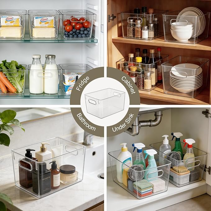 Set of 8 Clear Plastic Storage Bins, Office