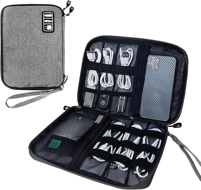 Lcsmaokin Electronics Travel Organizer,Portable Waterproof Electronic Travel Storage Bag for Small Charging Cord Storage,Charger,Small Electronics,SD Card etc,for Travel,Business -Grey Black