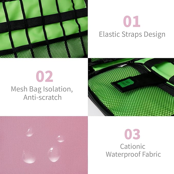 Lcsmaokin Electronics Travel Organizer,Portable Waterproof Electronic Travel Storage Bag for Small Charging Cord Storage,Charger,SD Card etc,for Travel,Business -Pink Green