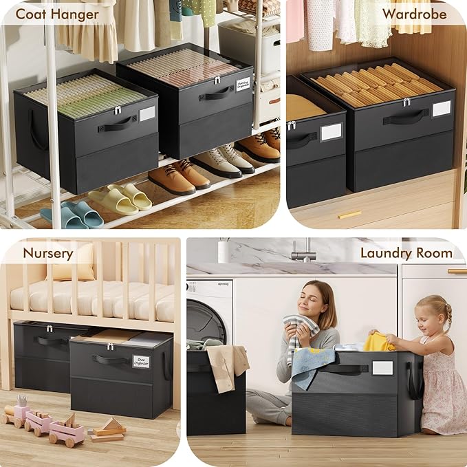 2 Pack Shoe Organizer for Closet, Large Shoe Box Storage Containers, Black