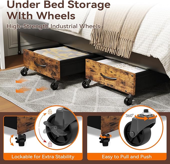 FOUCSSOMEI Under Bed Storage with Wheels, Under Bed Storage Drawers on Wheels, Metal Frame Under Bed Shoe Storage, Space-Saving for Bedroom Closet Organization