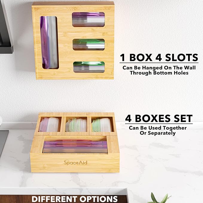 Bag Storage Organizer for Kitchen Drawer, Bamboo Organizer, 2" High)