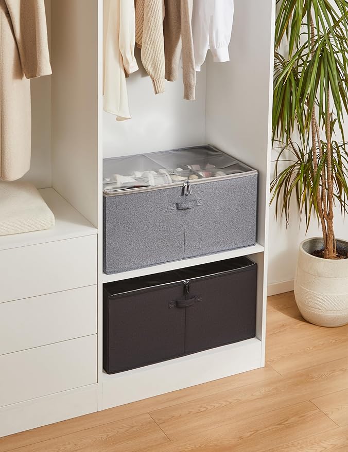 Berdeng Shoe Storage Organizer for Closet, Shoe Box Organizer, Space Saving Foldable Shoe Rack, Shoe Storage Cabinet with Clear Cover and Reinforced Handles, Fits 20 Pairs, Grey
