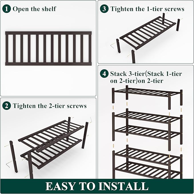 Smiry Bamboo Shoe Rack, 5 Tier Free Standing Wooden Shoe Organizer, Stackable Wood Shoe Storage Shelf for Closet, Entryway, 12 Vertical Slats, 2+2+1 Stack Standard Legs, 26.8"x11"x32.5", Brown