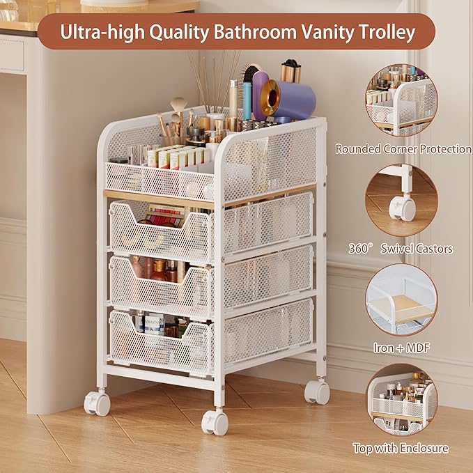 Rolling Makeup Cart Organizer with 3 Drawers