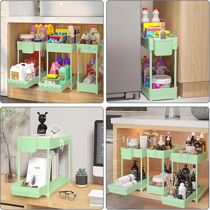 3 Pack Under Sink Organizers, Green, 14.8 Inch