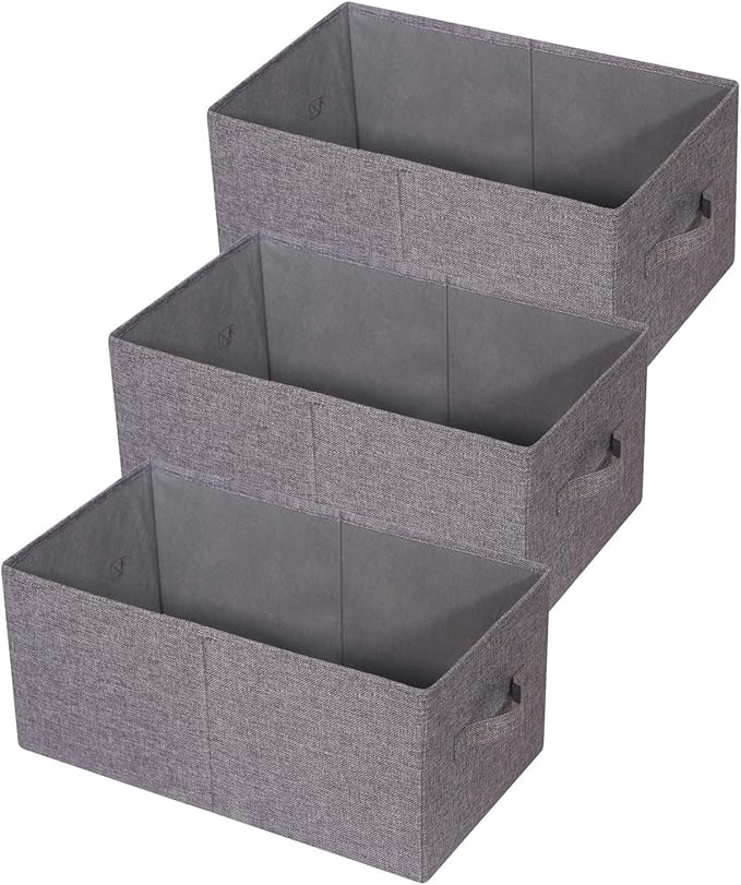 TENABORT Set of 3 Closet Organizer Bins with Handle, Fabric Foldable Storage Baskets Cloth Box Containers for Shelves Home Office Clothes Clothing