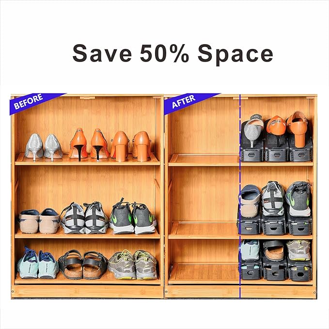 Shoe Slots Organizer, 36PCS Adjustable Double Layer Stack Shoe Rack, Black