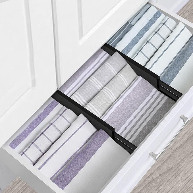 4 pcs Bamboo Kitchen Drawer Dividers Large, Adjustable Black Drawer Organizers