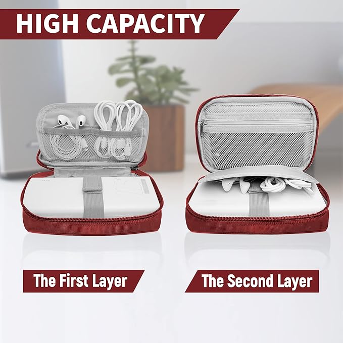 Lcsmaokin Travel Cable Organizer Bag Pouch Electronic Accessories Carry Case Portable Waterproof All-in-One Storage Bag for Cable,Charger, Phone, Hard Drive，SD Card-Wind Red