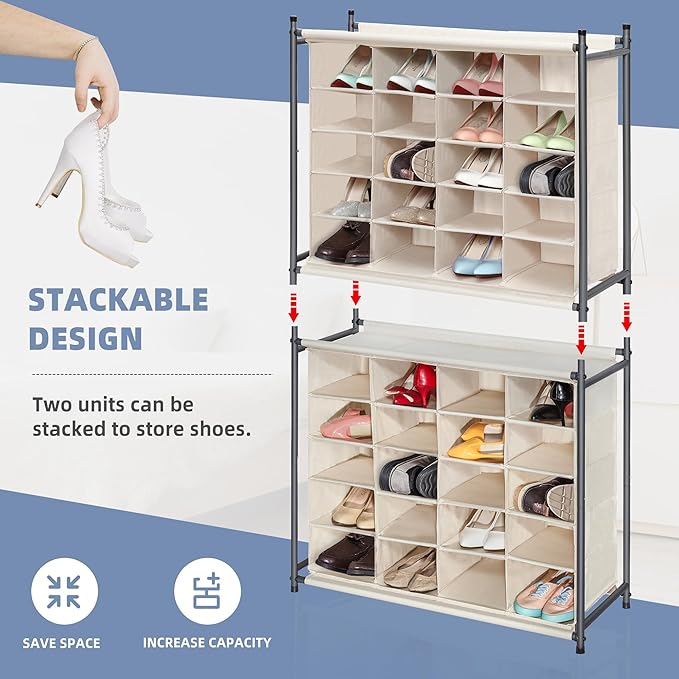 STORAGE MANIAC Stackable Shoe Cubby Organizer, 20-Cube Beige
