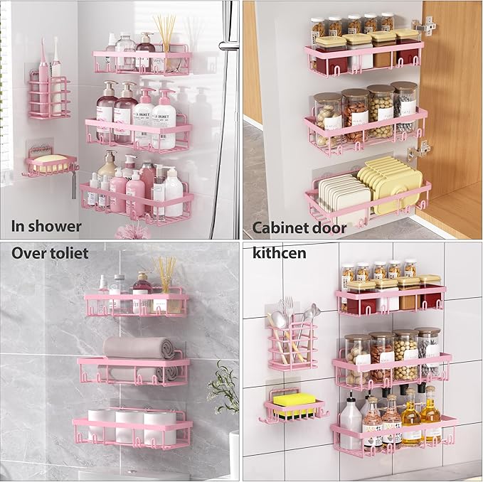 5 Pack Shower Caddy Organizer Rack Shelf for Inside Shower, Pink
