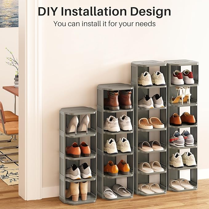 10-Tier Vertical Plastic Shoe Rack, Gray