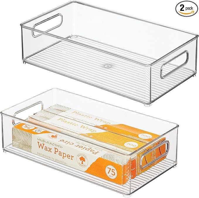 Stackable Fridge Bin, Storage Bin for Freezer or Pantry, Set of 2, Clear