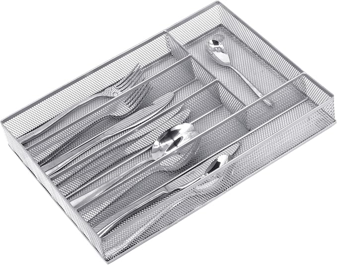Silverware Drawer Organizer, 5 Compartment Cutlery Tray with Non-Slip Feet