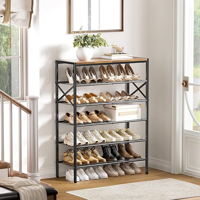 6-Tier Metal Shoe Rack Organizer Shoe Storage for Entryway 18-24 Pairs Narrow