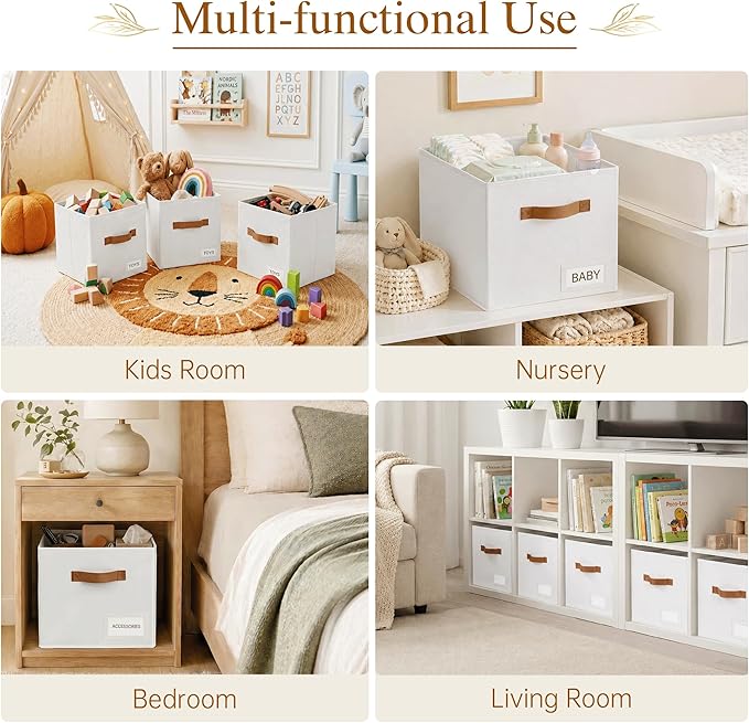 Storage Cubes 10 Pack, 11 Inch Fabric Storage Cubes Organizer Bins with Labels, Odor-Free & Sturdy PP Structure, Cubby Baskets for Closet, Shelves, Toys & Nursery (White)