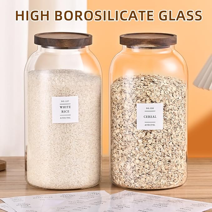 2 PCS Large Glass Jar With Lid，Glass Food Storage Jars for Flour,Sugar,Coffee,Rice, Walnut，Nutsand More(1 gallon/4000 ml)