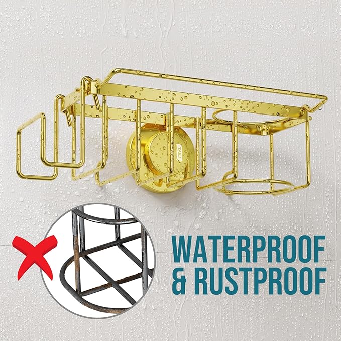 Sponge Holder with Strong Suction Cup, Stoppers & Scrapers -Gold